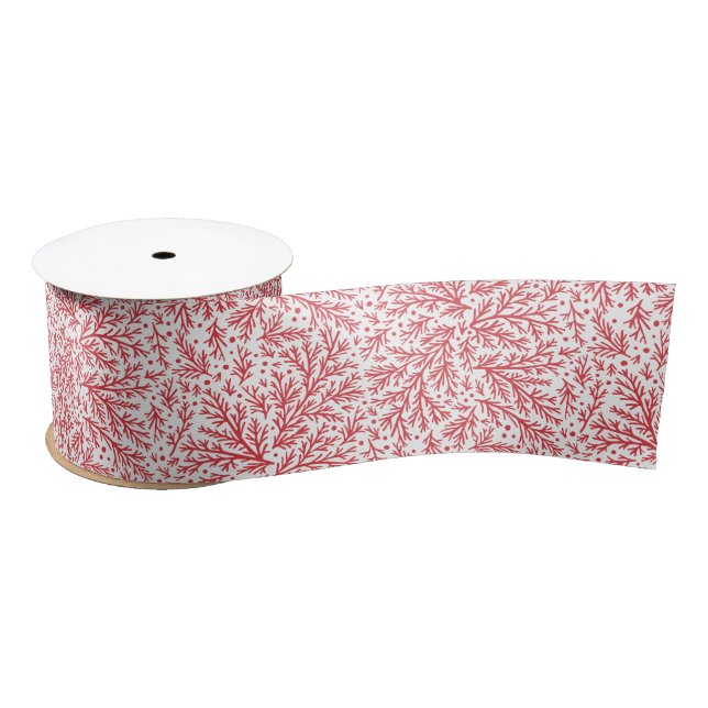 Bountiful Branches Red and White Photo Christmas Satin Ribbon (Spool)