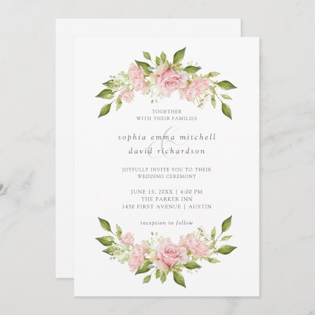 Bountiful Roses | Elegant Pink Floral Wedding Invitation (Front/Back)