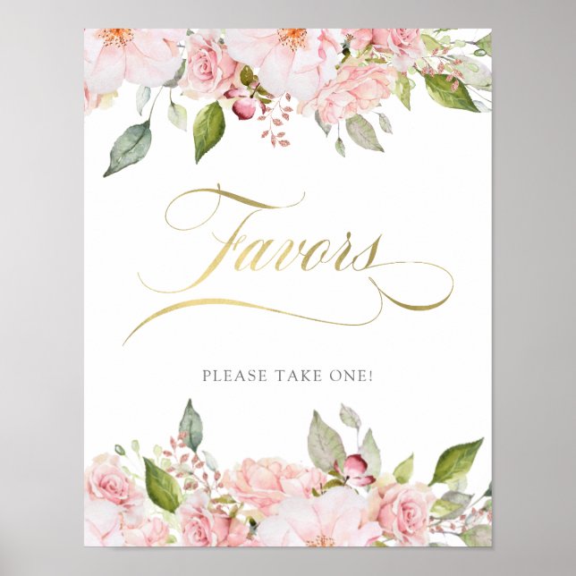 Bountiful Roses | Pink Floral Gold Wedding Favours Poster (Front)