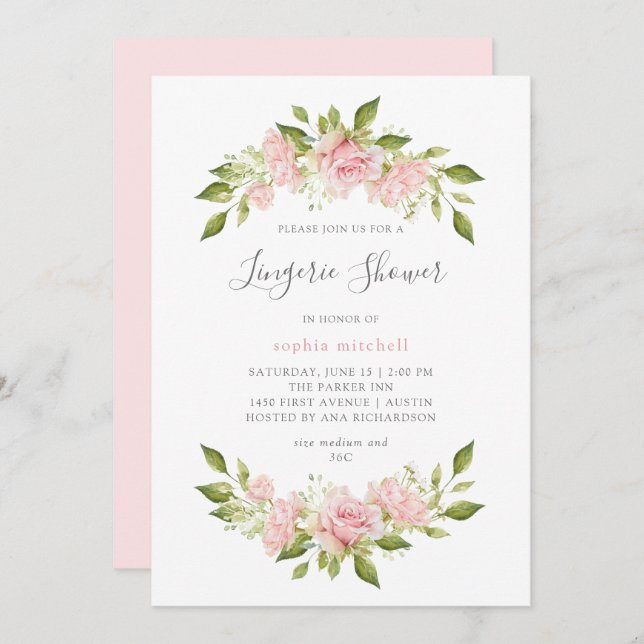 Bountiful Roses | Pink Floral Lingerie Shower Invitation (Front/Back)