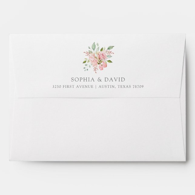 Bountiful Roses | Pink Floral Wedding on White Envelope (Back (Top Flap))