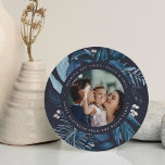 Bountiful | Round Hanukkah Photo Holiday Card<br><div class="desc">Elegant Hanukkah photo card in a unique round shape features a favourite photo surrounded by icy blue botanical foliage and tiny white berries. Personalise with a custom Hanukkah greeting (shown with "wishing you love,  light and peace"),  and your names curved around the photo.</div>