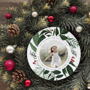 Bountiful Round Holiday Photo Card   Forest