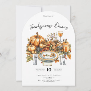 Bountiful Table Thanksgiving Dinner Pumpkin Invitation