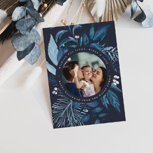 Bountiful   Watercolor Botanical Hanukkah Photo Holiday Card