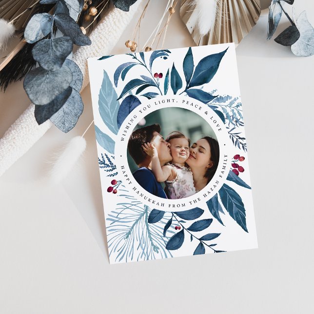 Bountiful | Watercolor Botanical Hanukkah Photo Holiday Card (Creator Uploaded)