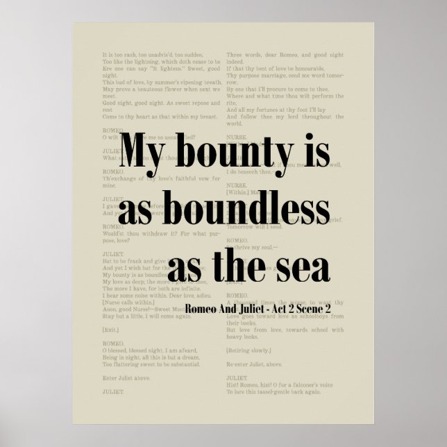 Bounty is Boundless Romeo and Juliet Shakespeare Poster (Front)