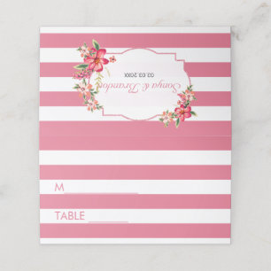 Bouquet And White And Pink Stripes Place Card