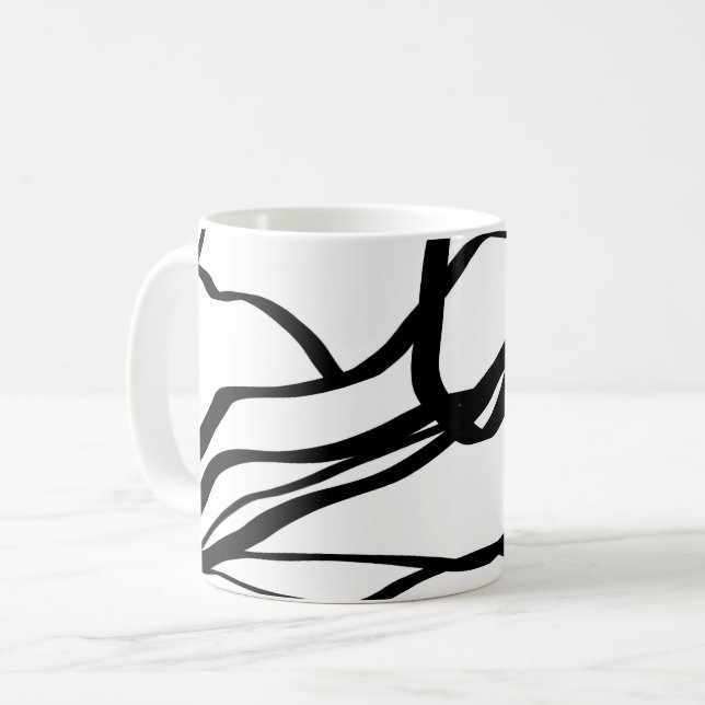 Bouquet Blanc: Abstract White & Black Coffee Mug (Front Left)
