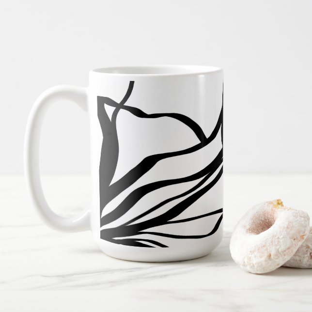 Bouquet Blanc: Abstract White & Black Coffee Mug (With Donut)