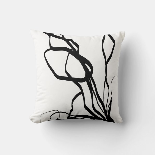 Bouquet Blanc: Abstract White & Black Cushion (Front)