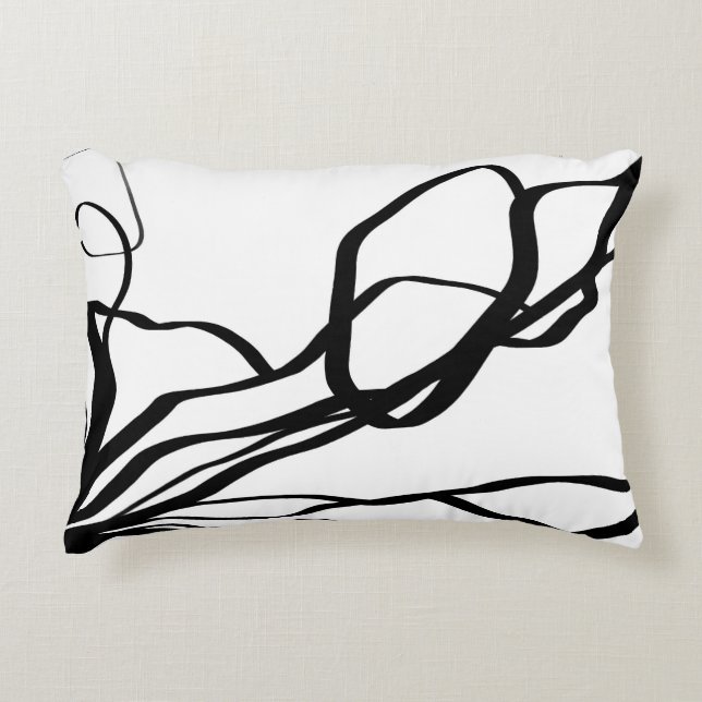 Bouquet Blanc: Abstract White & Black Decorative Cushion (Front)