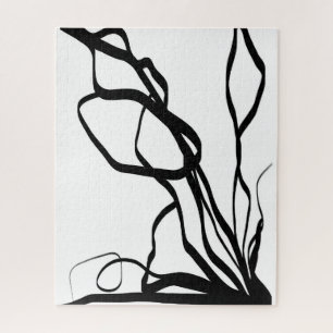 Bouquet Blanc: Abstract White & Black Jigsaw Puzzle