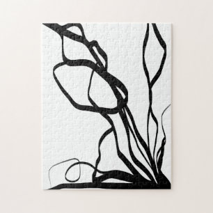 Bouquet Blanc: Abstract White & Black Jigsaw Puzzle