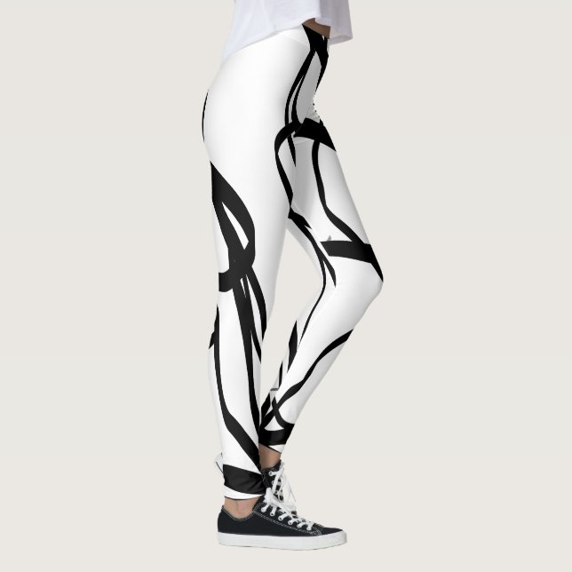 Bouquet Blanc: Abstract White & Black Leggings (Right)