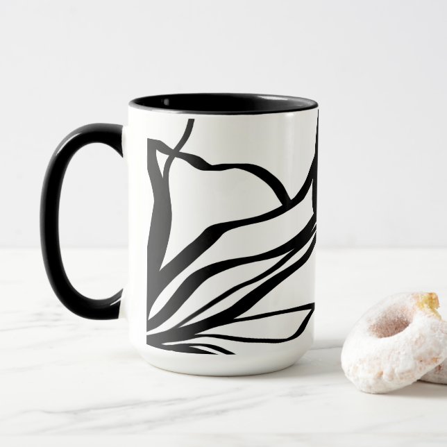 Bouquet Blanc: Abstract White & Black Mug (With Donut)
