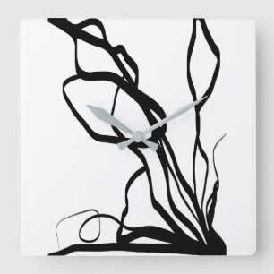 Bouquet Blanc: Abstract White & Black Square Wall Clock