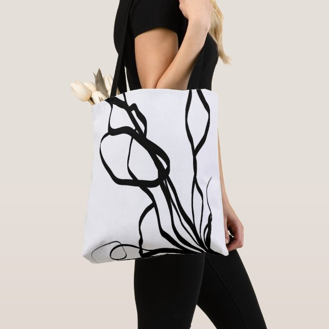 Bouquet Blanc: Abstract White & Black Tote Bag (Close Up)