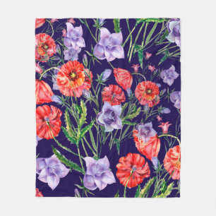 Bouquet blue bell flower, pink bell flower and pop fleece blanket