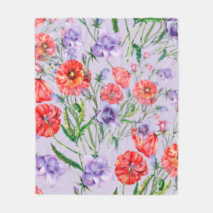Bouquet blue bell flower, pink bell flower and pop fleece blanket