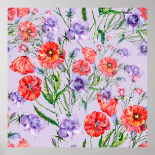 Bouquet blue bell flower, pink bell flower and pop poster