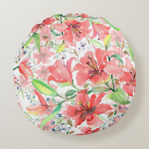Bouquet botanical flowers with bird. Wild spring l Round Cushion