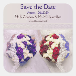 Bouquet Brides Lesbian Wedding Save the Date Square Sticker