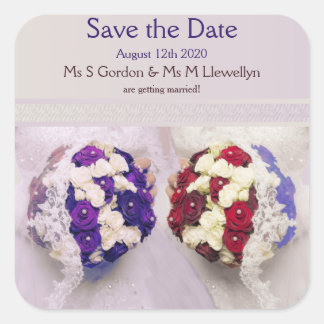 Bouquet Brides Lesbian Wedding Save the Date Square Sticker