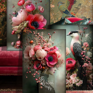 Bouquet Couture, Bird, Portrait & Floral Art Set Wrapping Paper Sheet