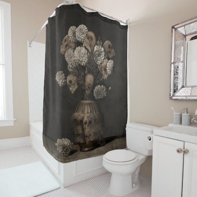 Bouquet - Dahlia and Skulls Shower Curtain (In Situ)