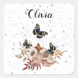 Bouquet floral blooming garden square sticker