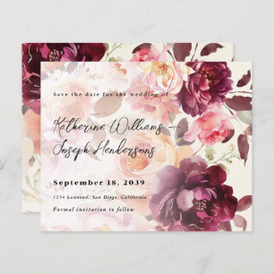 Bouquet Floral Burgundy Wedding Save the Date