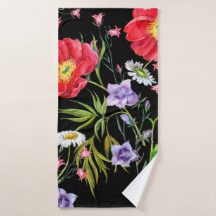 Bouquet flowers, watercolor, seamless pattern bath towel