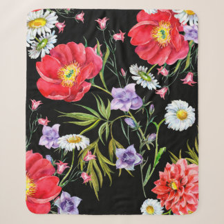 Bouquet flowers, watercolor, seamless pattern sherpa blanket