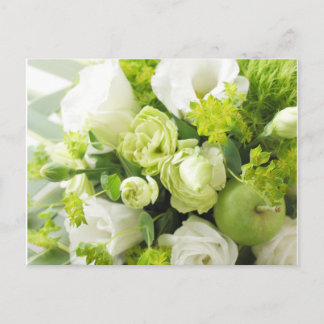 Bouquet from different white seasonal flower postcard