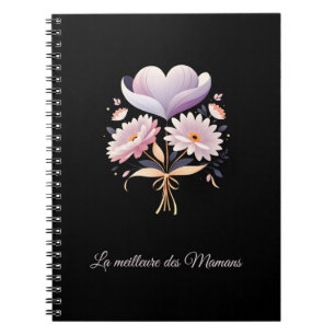 Bouquet heart flower pink orange french phrase notebook
