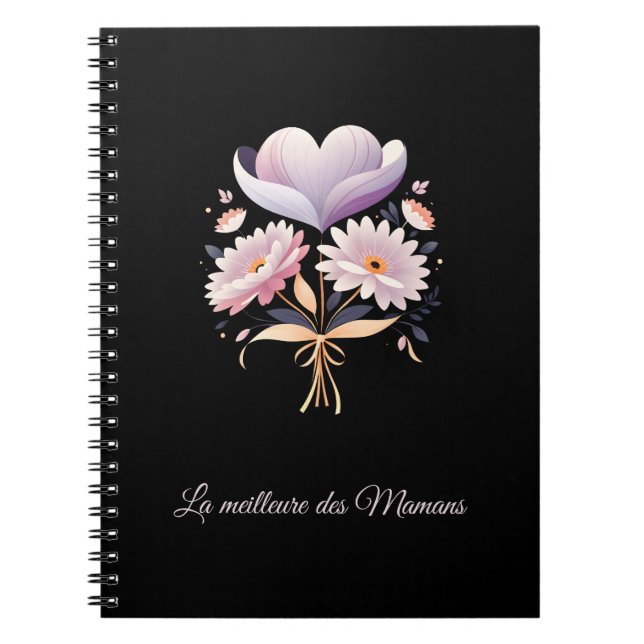 Bouquet heart flower pink orange french phrase notebook (Front)