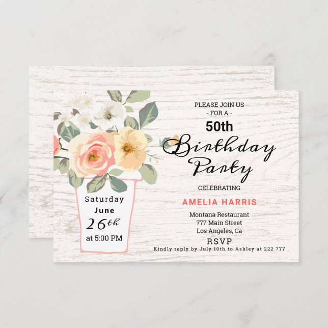 Bouquet in a Vase Birthday Invitation (Front/Back)