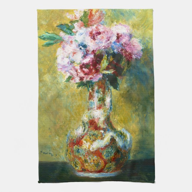 Bouquet in a Vase Pierre Auguste Renoir painting Tea Towel (Vertical)