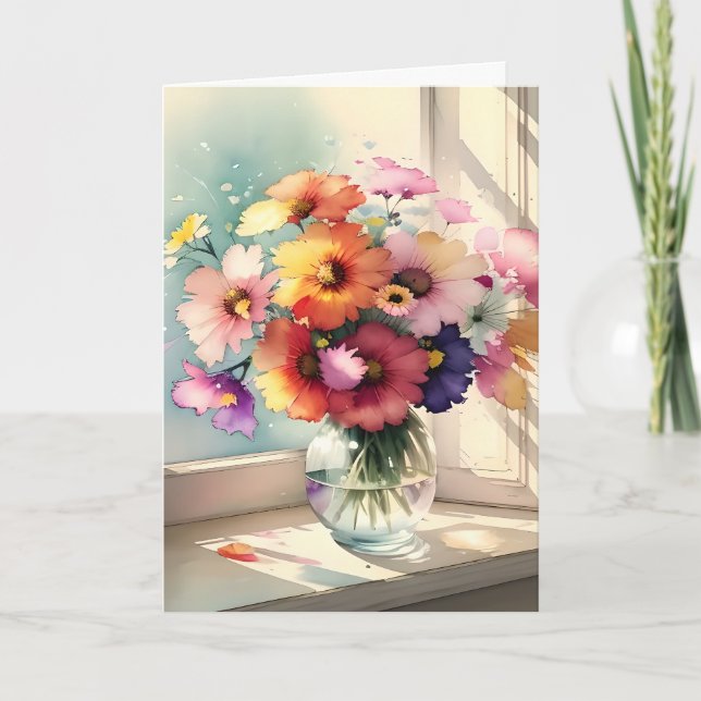 Bouquet in a Window Friend Birthday Card (Front)