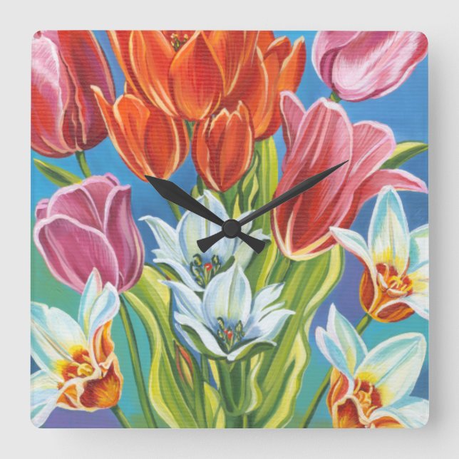 Bouquet in Border III Square Wall Clock (Front)