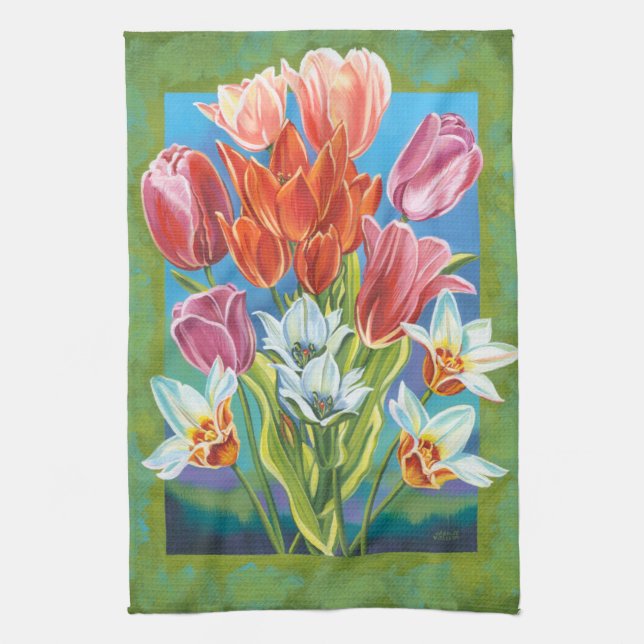 Bouquet in Border III Tea Towel (Vertical)