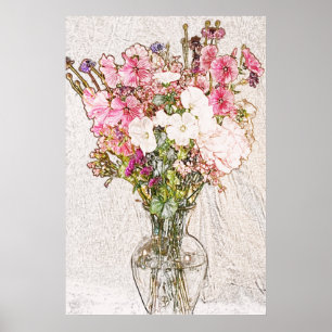 bouquet in clear vase pencil sketch poster