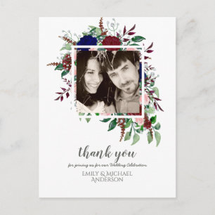 Bouquet Marsala Blue Pink Flowers THANK YOU Postcard