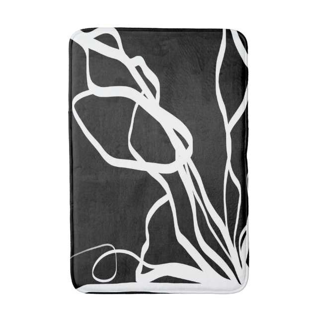Bouquet Noir: Abstract Black & White Bath Mat (Front Vertical)
