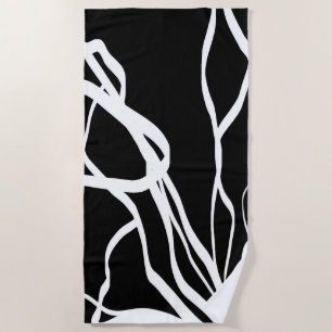 Bouquet Noir: Abstract Black & White Beach Towel
