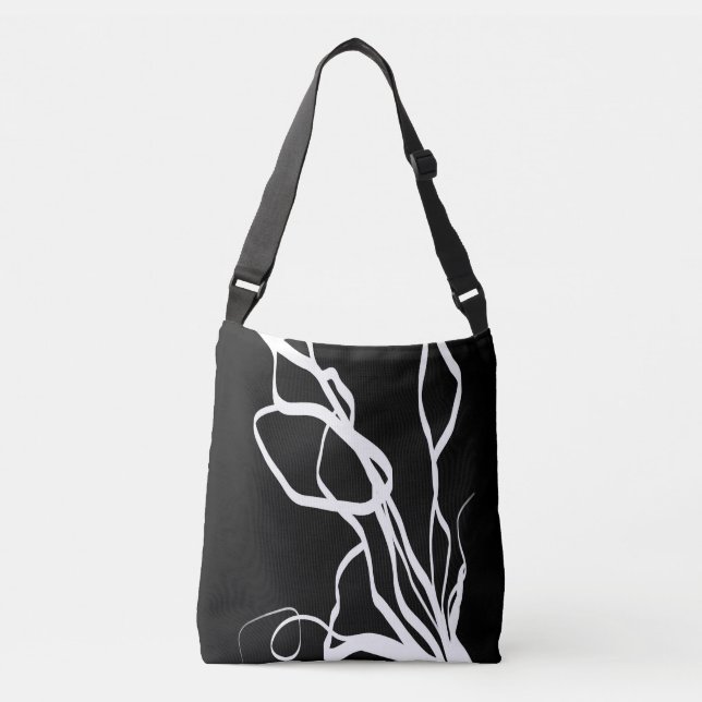 Bouquet Noir: Abstract Black & White Crossbody Bag (Front)
