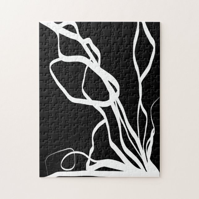 Bouquet Noir: Abstract Black & White Jigsaw Puzzle (Vertical)