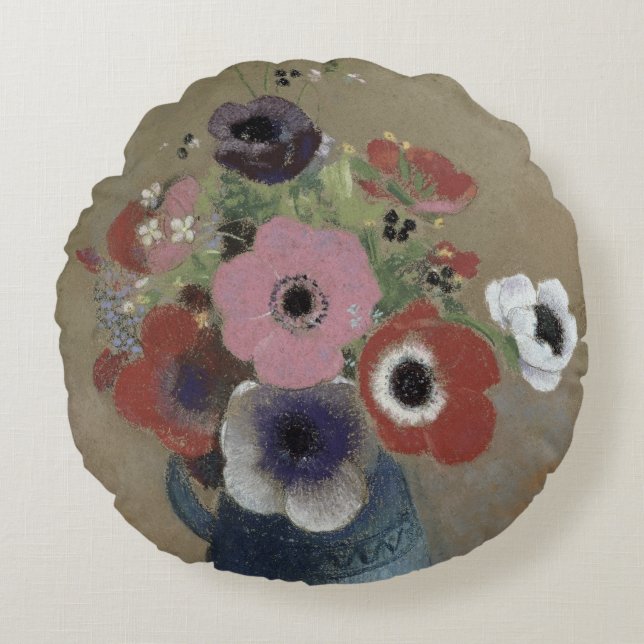 Bouquet of anemones round cushion (Front)