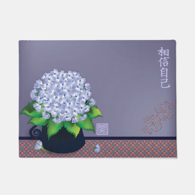 Bouquet of blue hydrangeas "Believe in yourself" Doormat (Front)